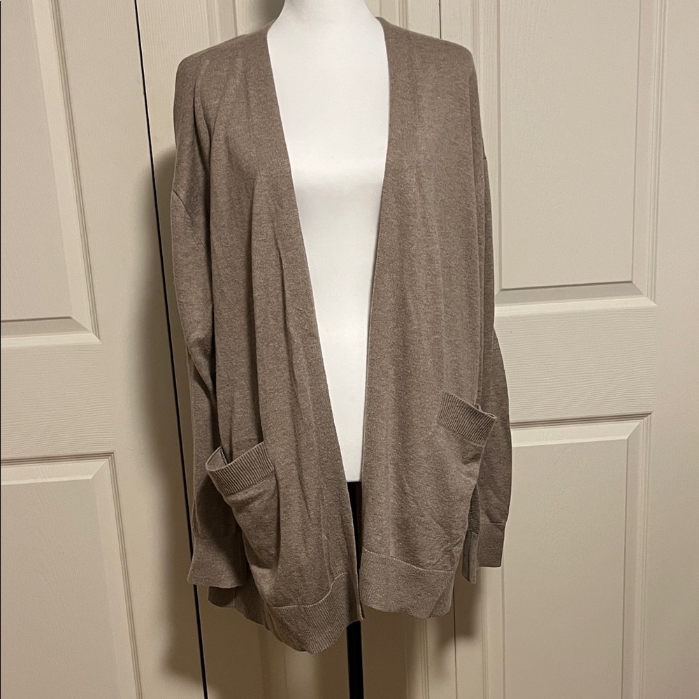 Cashmere blend cardigan, open front, 2 pockets, size XL, oatmeal color